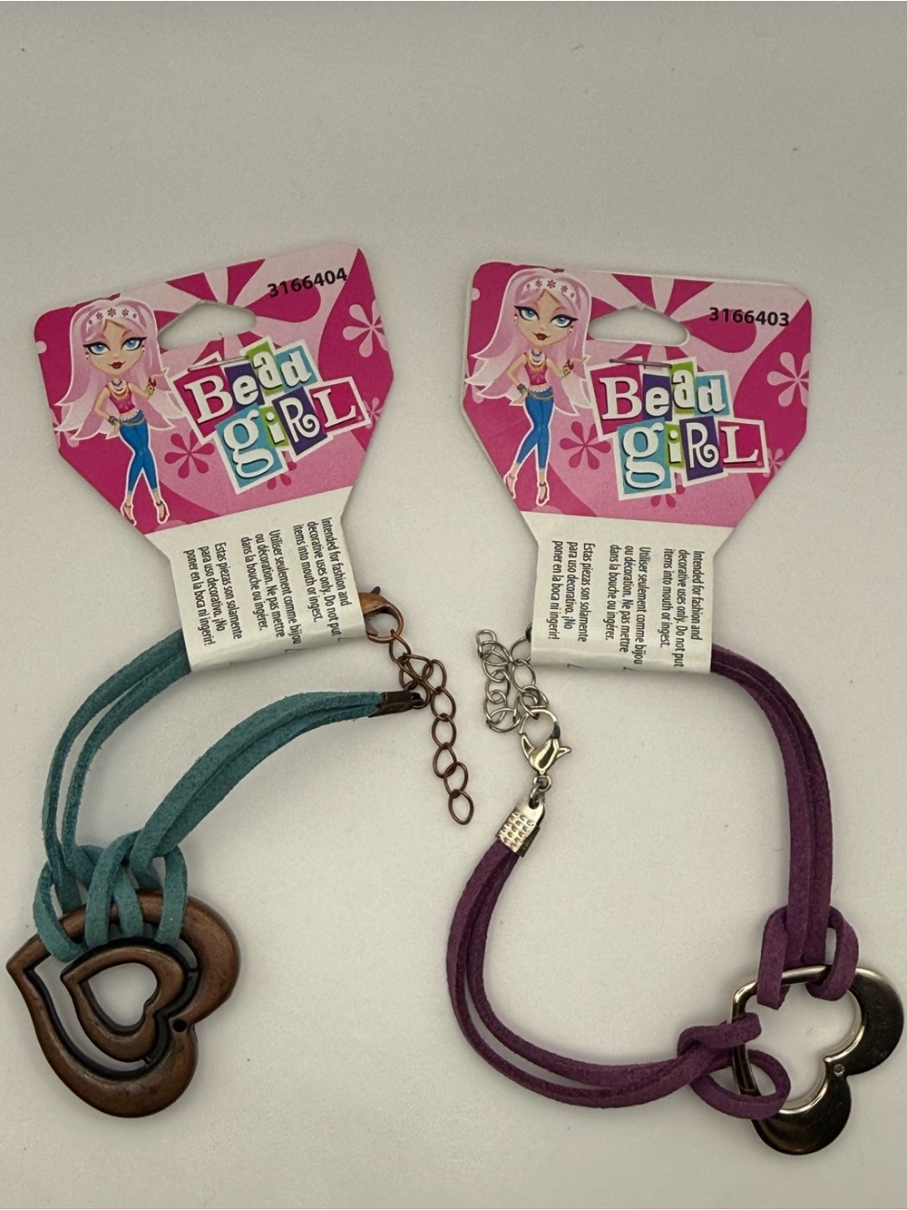 Bead Girl Suede-Like Cord with Heart Charms Teal & Purple lot of (2)